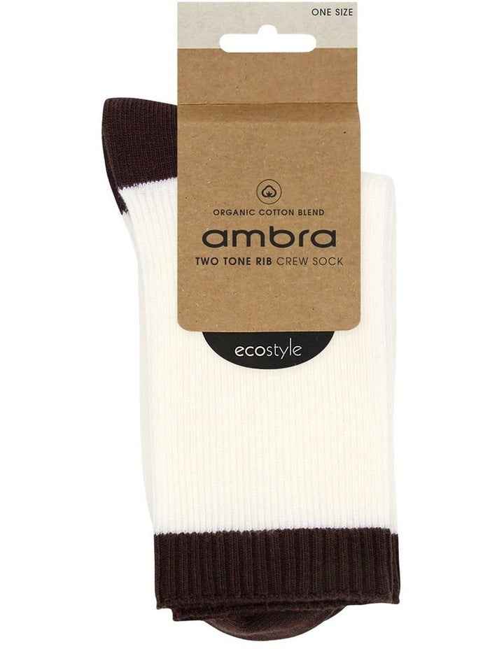 Organic Cotton Two Tone Rib Crew Sock in Buttercream