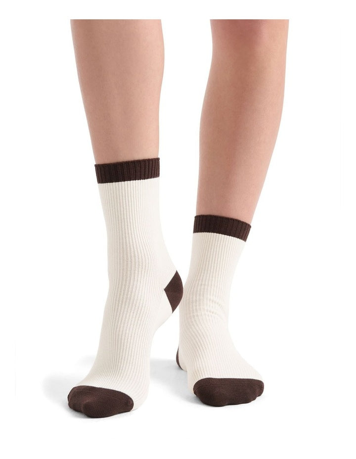 Organic Cotton Blend Two Tone Rib Crew Sock in Buttercream