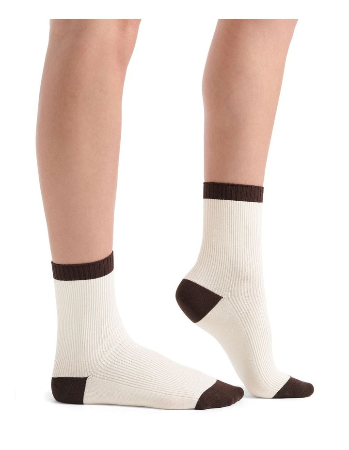 Organic Cotton Blend Two Tone Rib Crew Sock in Buttercream