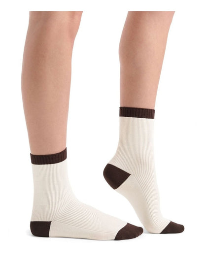 Organic Cotton Blend Two Tone Rib Crew Sock in Buttercream