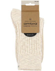 Organic Cotton Blend Chunky Rib Crew Sock in Bone
