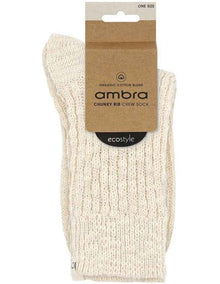 Organic Cotton Chunky Rib Crew Sock in Bone