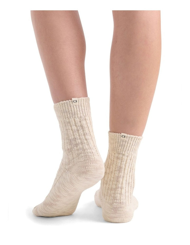Organic Cotton Blend Chunky Rib Crew Sock in Bone