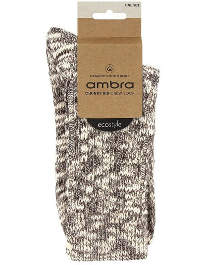 Organic Cotton Blend Chunky Rib Crew Sock in Coffee