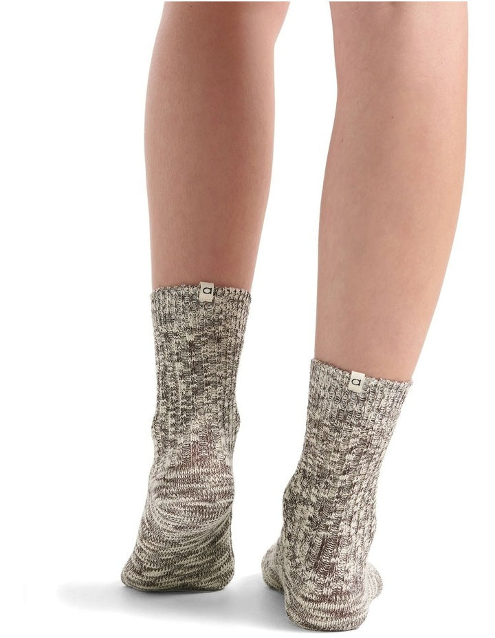 Organic Cotton Blend Chunky Rib Crew Sock in Coffee