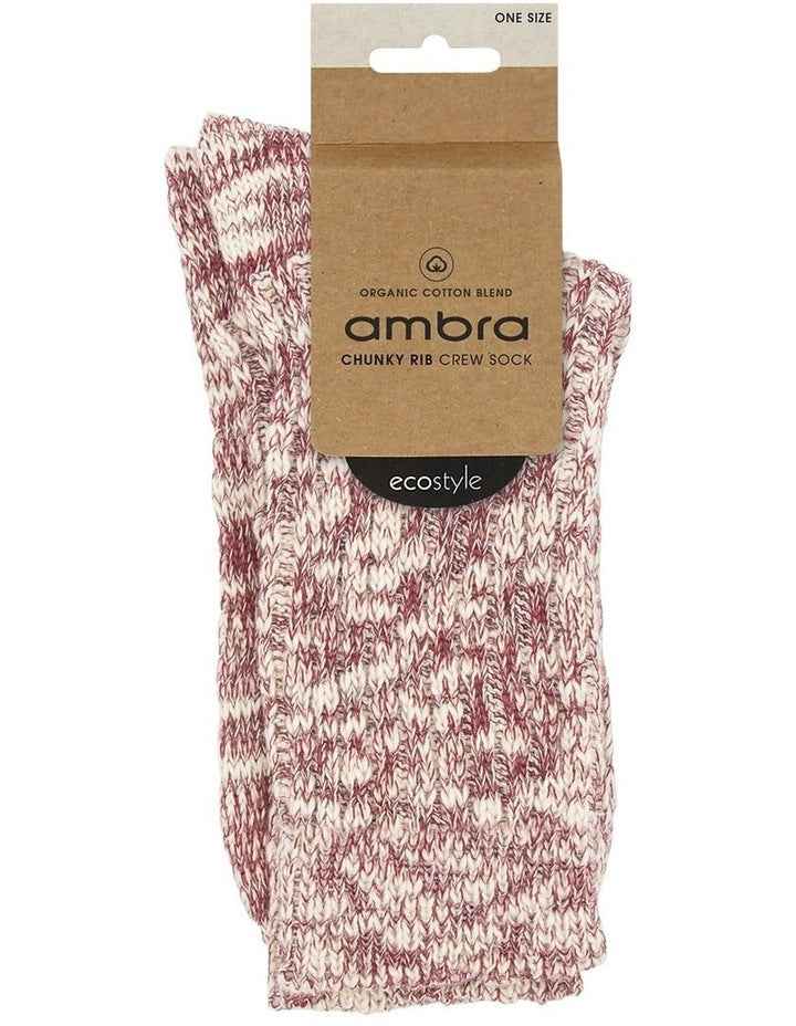 Organic Cotton Chunky Rib Crew Sock in Crimson