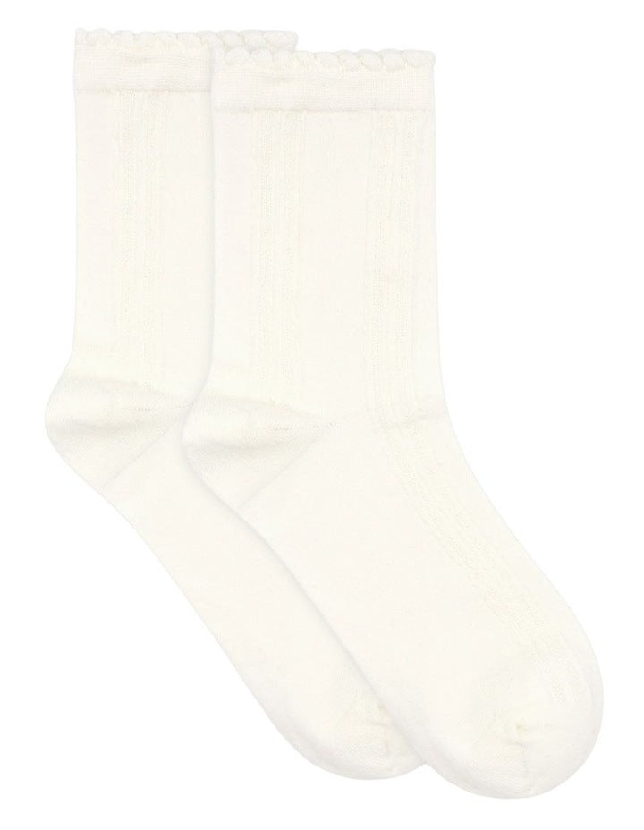 Organic Cotton Blend Frill Top Crew Sock in Buttercream