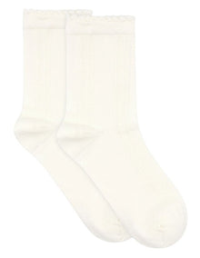 Organic Cotton Blend Frill Top Crew Sock in Buttercream