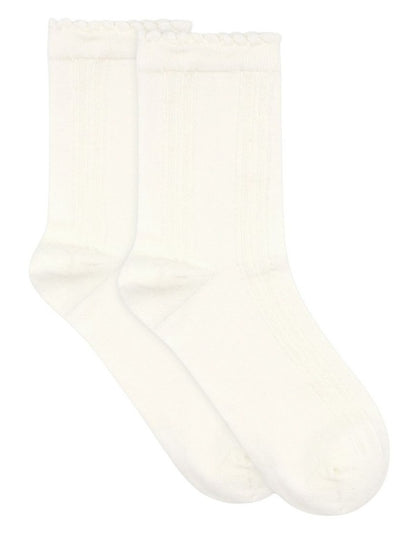 Organic Cotton Blend Frill Top Crew Sock in Buttercream