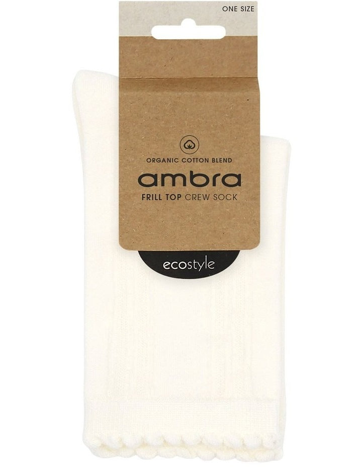 Organic Cotton Blend Frill Top Crew Sock in Buttercream