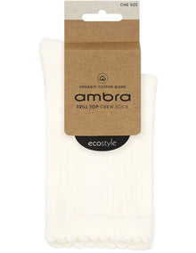 Organic Cotton Blend Frill Top Crew Sock in Buttercream