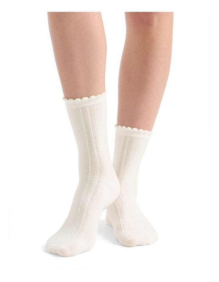 Organic Cotton Blend Frill Top Crew Sock in Buttercream