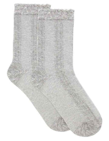 Organic Cotton Frill Top Crew Sock in Grey Marle