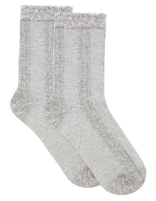 Organic Cotton Blend Frill Top Crew Sock in Grey Marle