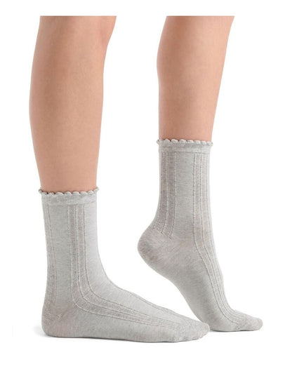 Organic Cotton Blend Frill Top Crew Sock in Grey Marle