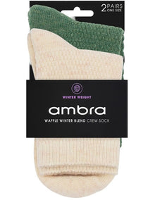 Waffle Winter Blend Crew Sock 2 Pack in Bone/Fern