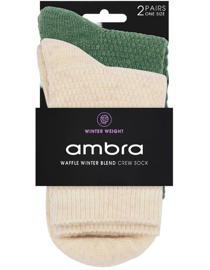 Waffle Winter Blend Crew Sock 2 Pack in Bone/Fern