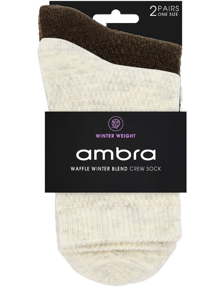Waffle Winter Blend Crew Sock 2 Pack in Cream/Coffee