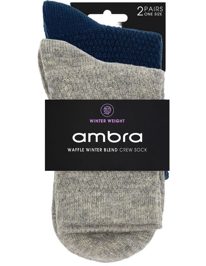 Waffle Winter Blend Crew Sock 2 Pack in Grey Marle/Empress