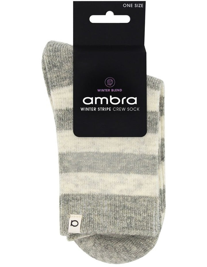 Winter Stripe Crew Sock in Grey Marle