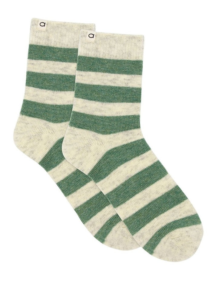 Winter Stripe Crew Sock in Fern