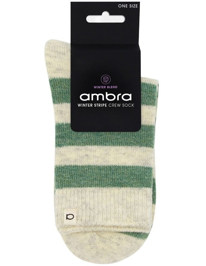 Winter Stripe Crew Sock in Fern