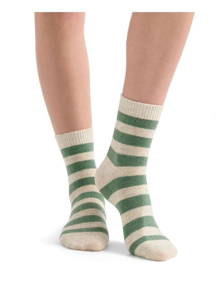 Winter Stripe Crew Sock in Fern