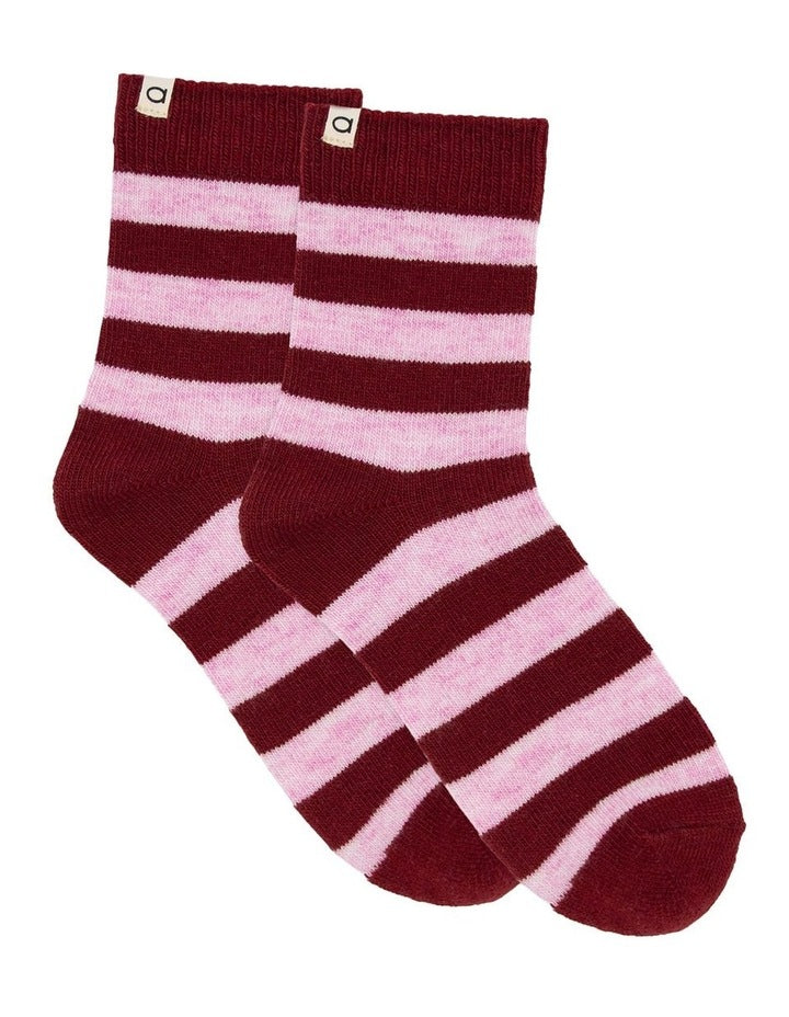 Winter Stripe Crew Sock in Crimson