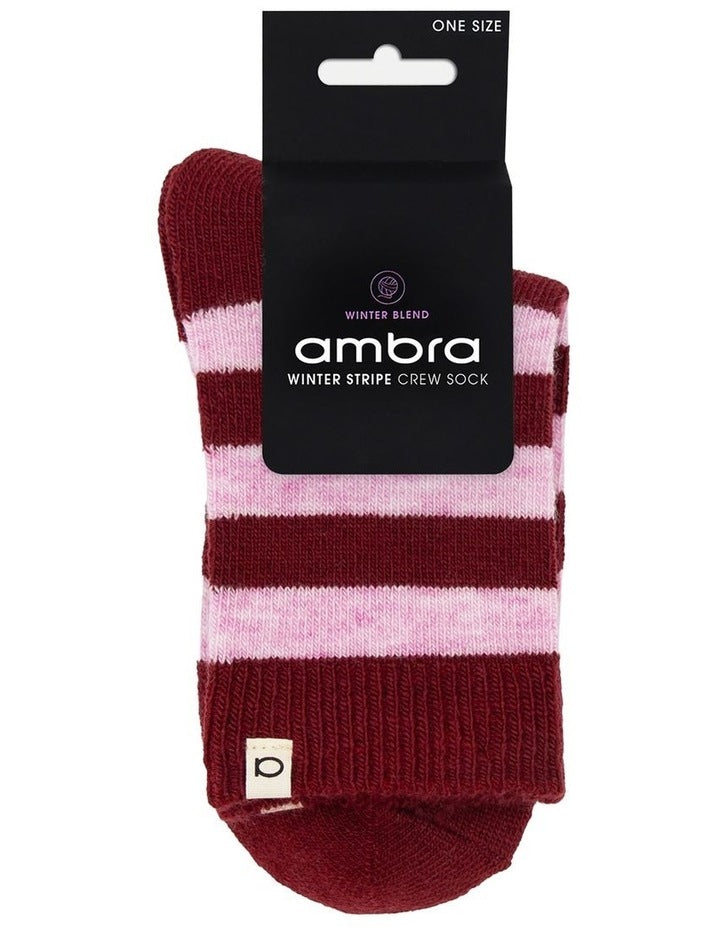 Winter Stripe Crew Sock in Crimson