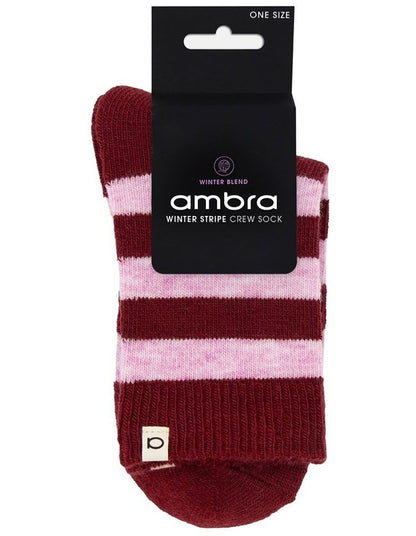 Winter Stripe Crew Sock in Crimson