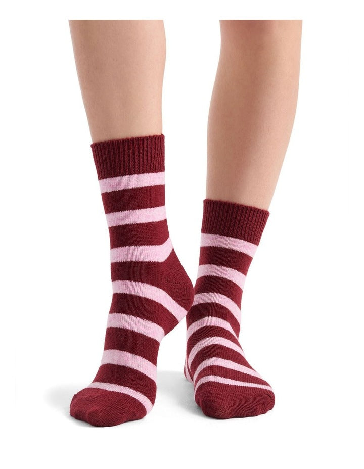 Winter Stripe Crew Sock in Crimson