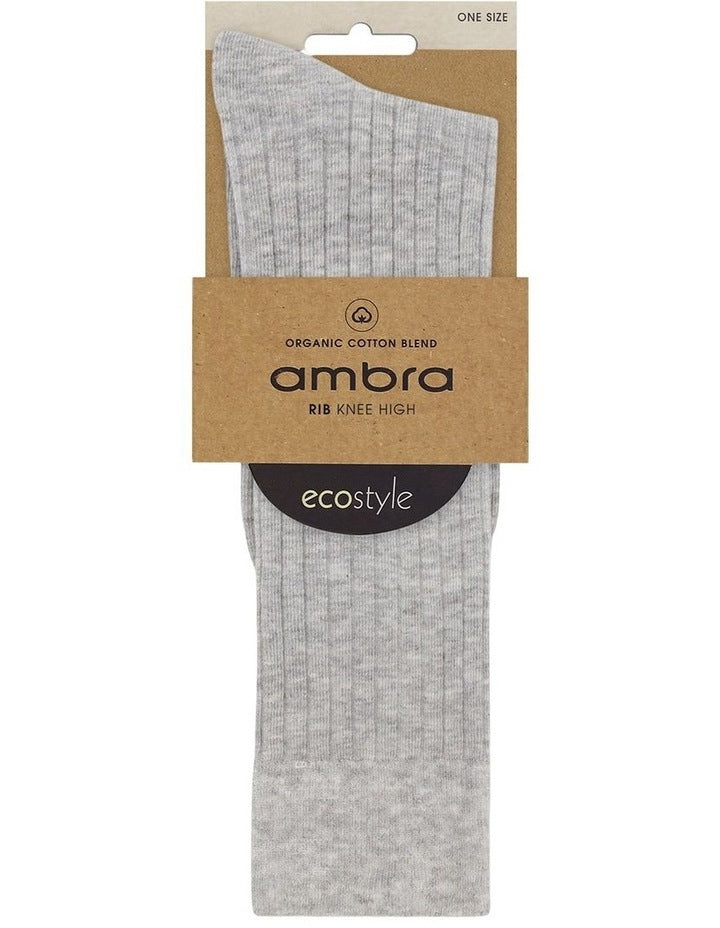 Organic Cotton Blend Rib Knee High in Grey Marle