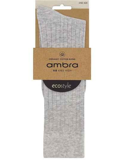 Organic Cotton Blend Rib Knee High in Grey Marle