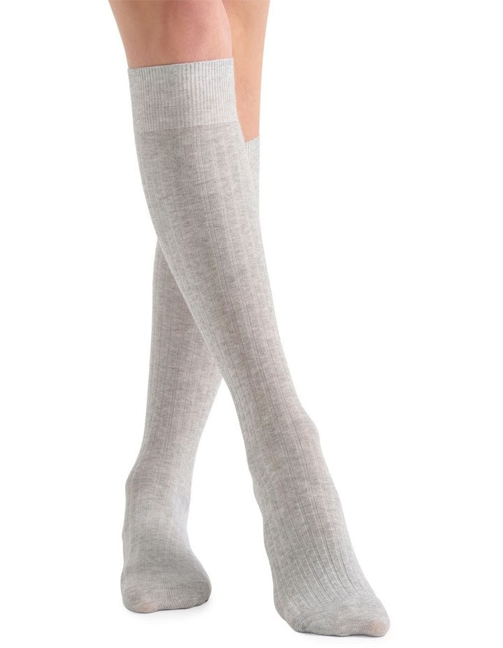 Organic Cotton Blend Rib Knee High in Grey Marle