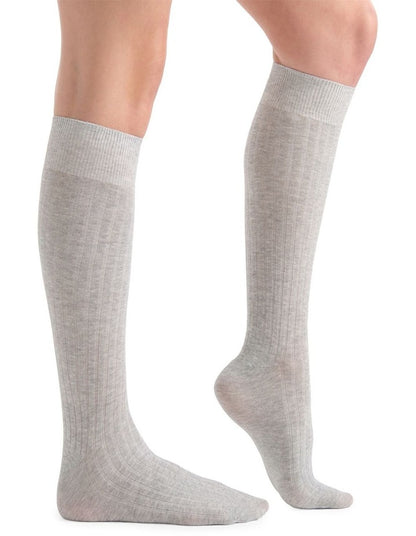 Organic Cotton Blend Rib Knee High in Grey Marle