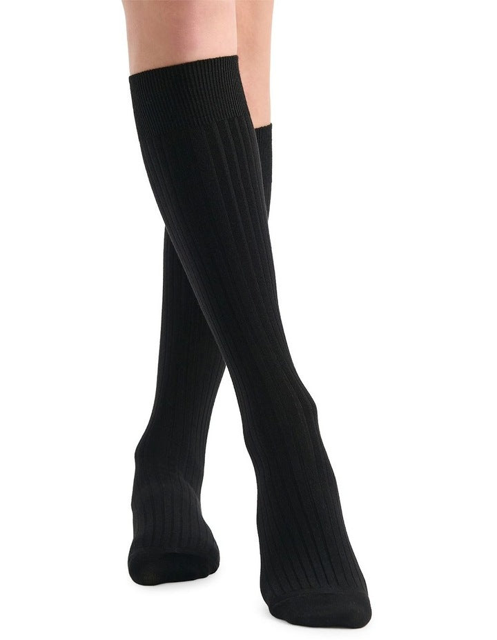 Organic Cotton Blend Rib Knee High in Black