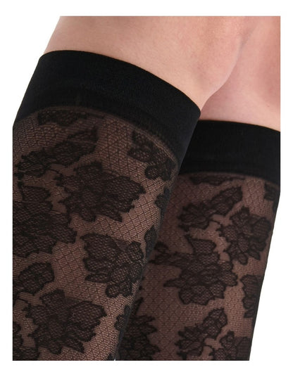 Carlina Floral Knee High Sock in Nero