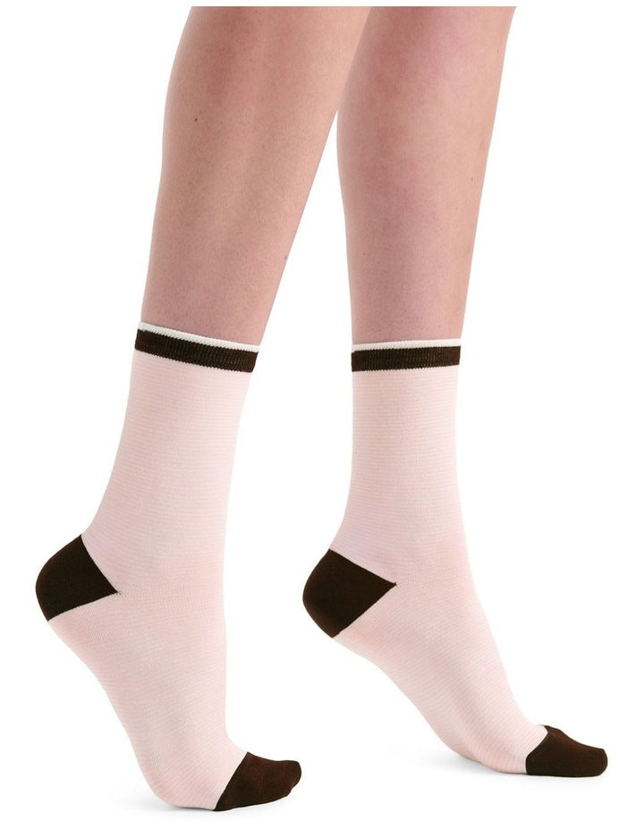 Lina Fine Stripe Crew Sock in Rosette