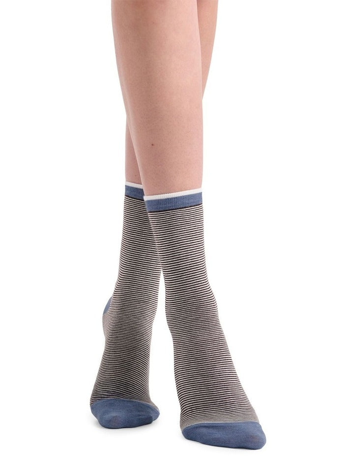 Lina Fine Stripe Crew Sock in Riverstone