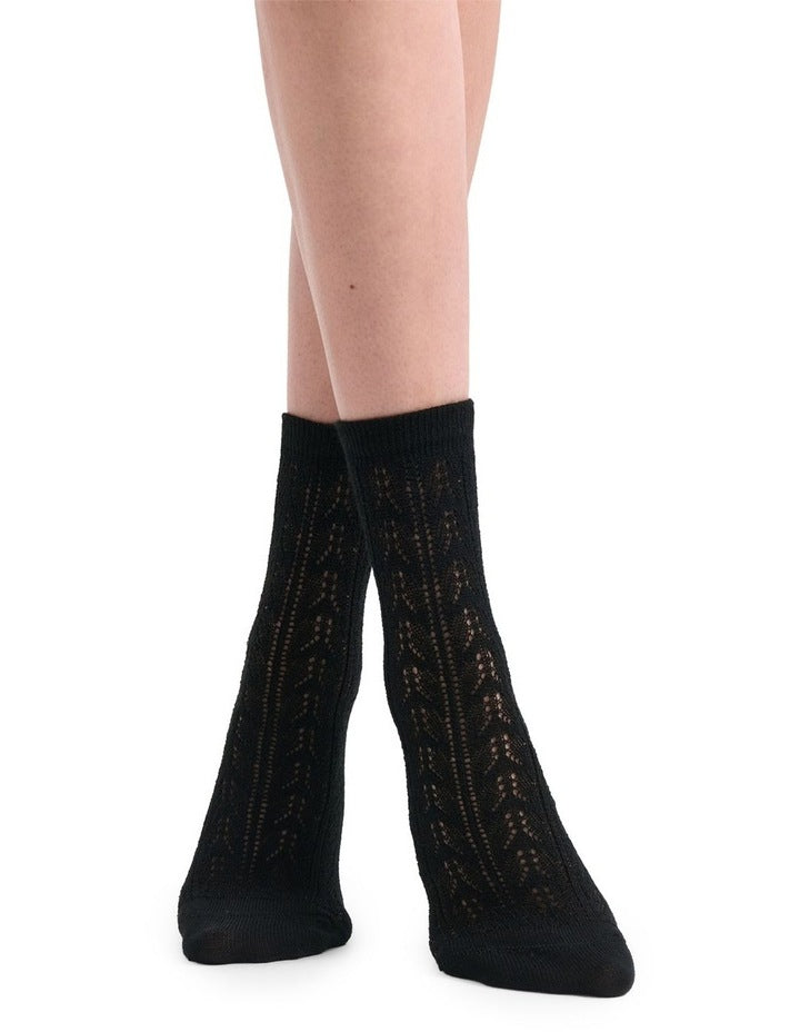 Mia Pointelle Sock in Nero