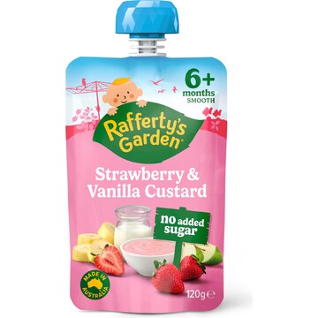 Rafferty's Garden Strawberry & Vanilla Custard Baby Food Pouch 6+ Months 120g