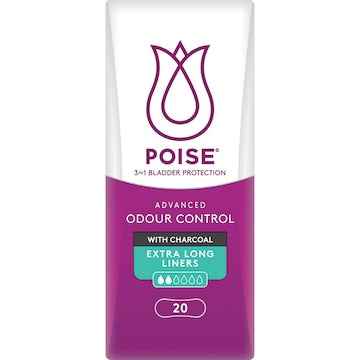 Poise Incontinence Liners Extra Long With Charcoal 20 pack