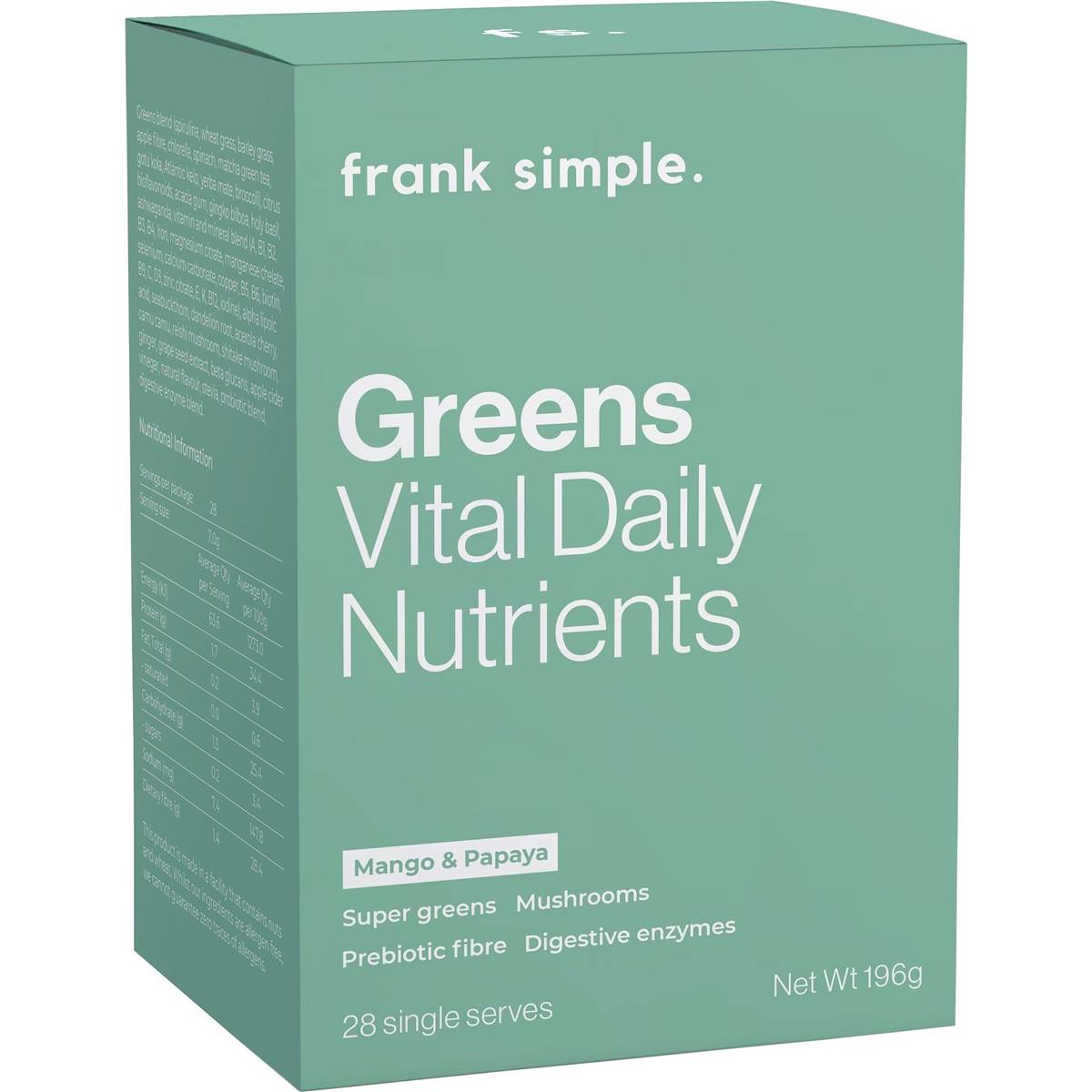 frank simple. Greens Vital Daily Nutrients Mango & Papaya Sachets 28 Pack
