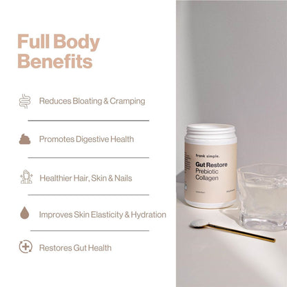 frank simple. Gut Restore Prebiotic Collagen Vanilla Bean Tub 260g