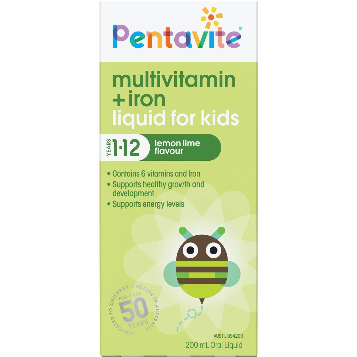 Pentavite Multivitamin + Iron Kids Liquid Lemon Lime 200ml