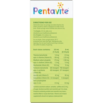 Pentavite Multivitamin + Iron Kids Liquid Lemon Lime 200mL