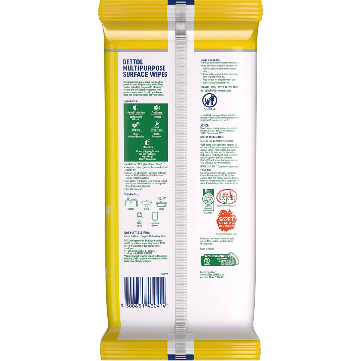 Dettol Multipurpose Disinfectant Cleaning Wipes Lemon 110 Pack