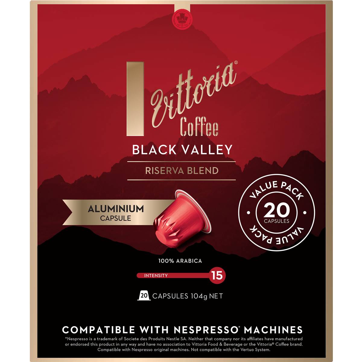 Vittoria Black Valley Riserva Blend Capsules 20 Pack
