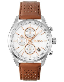 Grand Prix 44 Leather White Dial Watch in Brown