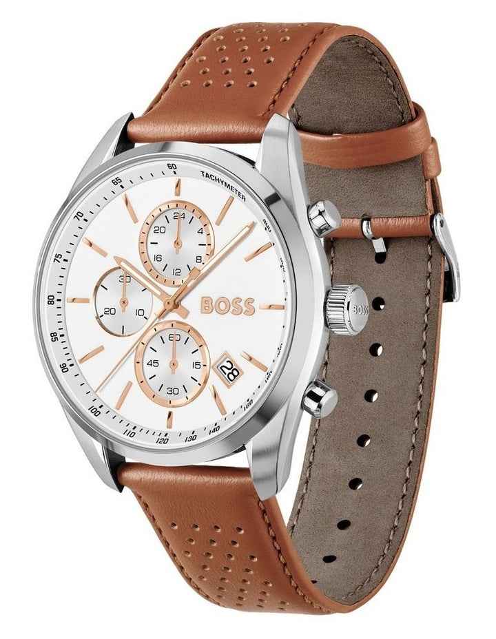 Men's Leather Strap Watch - White Dial